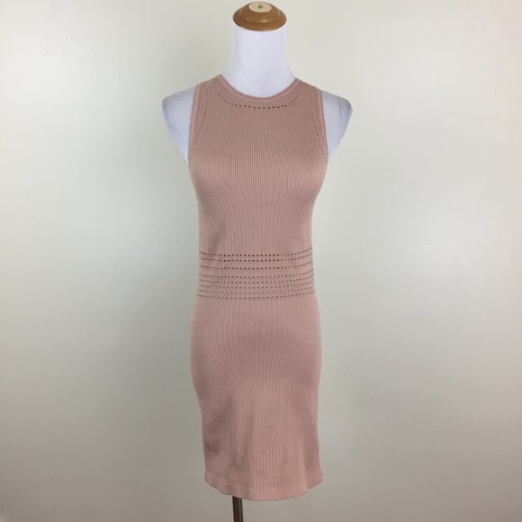 NWT ZARA Limitless Contour Collection Taupe Perforated High Neck Fitted Dress - Picture 5 of 12